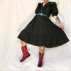 80s Black Ruffle Dress